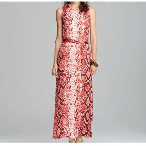 Michael Kors Womens Large Coral Red Snake Print Maxi Dress